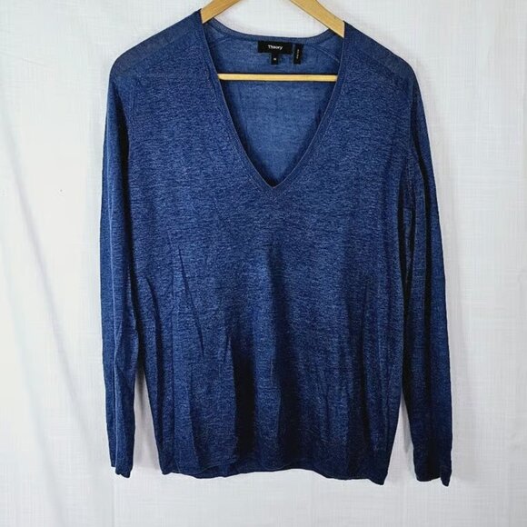 Theory Linen Viscose V-Neck Breathable Women's Sweater - Picture 1 of 4